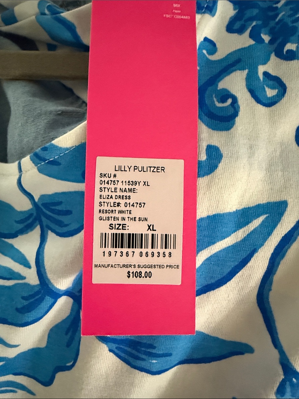 Lilly Pulitzer White Dress with Blue Tropical Print - Picture 4 of 6